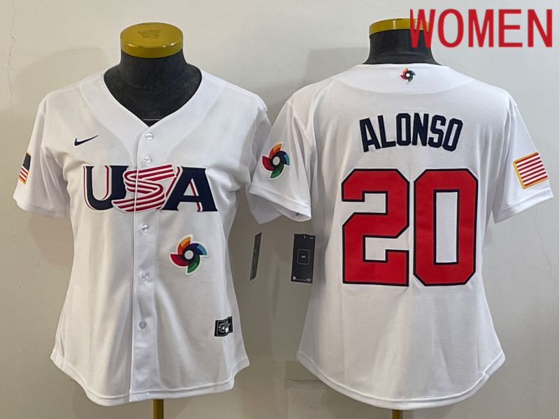 Women 2023 World Cub USA 20 Alonso White Nike MLB Jersey9
